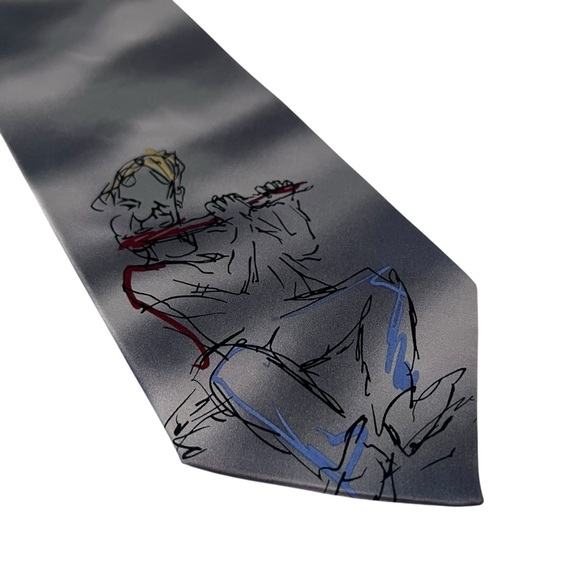 vintage J. Garcia “Flautist” Silk Tie Gray Abstract Musician Art Edition - Picture 2 of 6